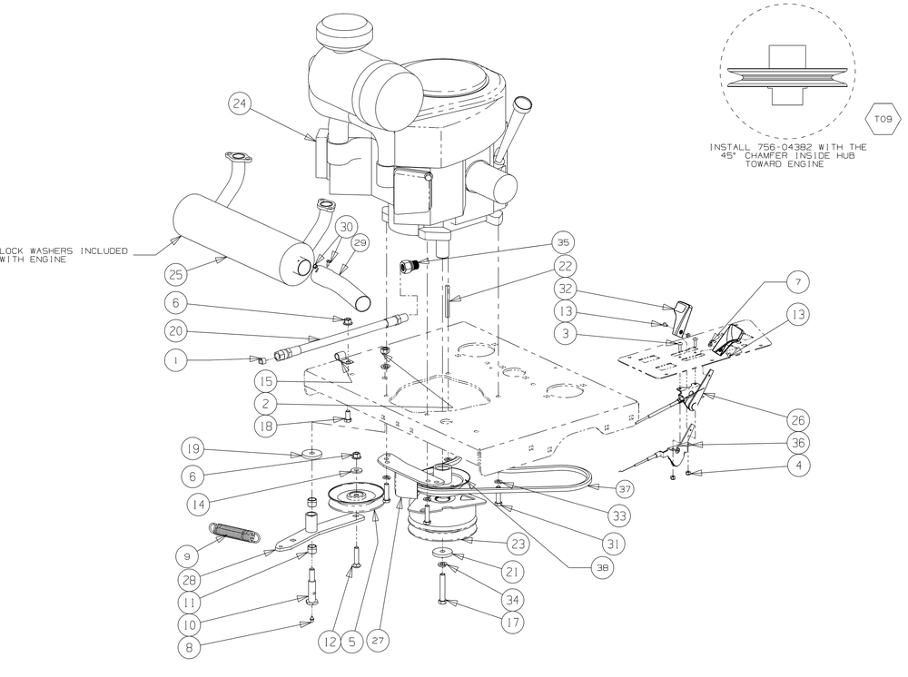 Kawasaki Engine Assembly 31hp Diagram and Parts List for S6031-KW 53AI8DU6050-31HP Cub Cadet Lawn Tractor